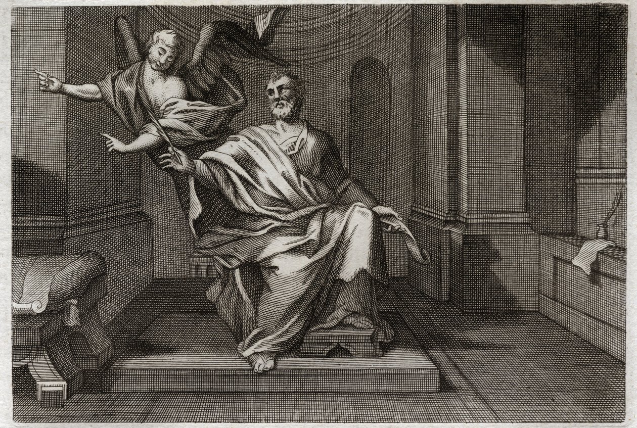Royaumont-Bibel, Neues Testament: Der Evangelist Matthäus mit dem Engel. Illustration von 1811. von Unknown artist