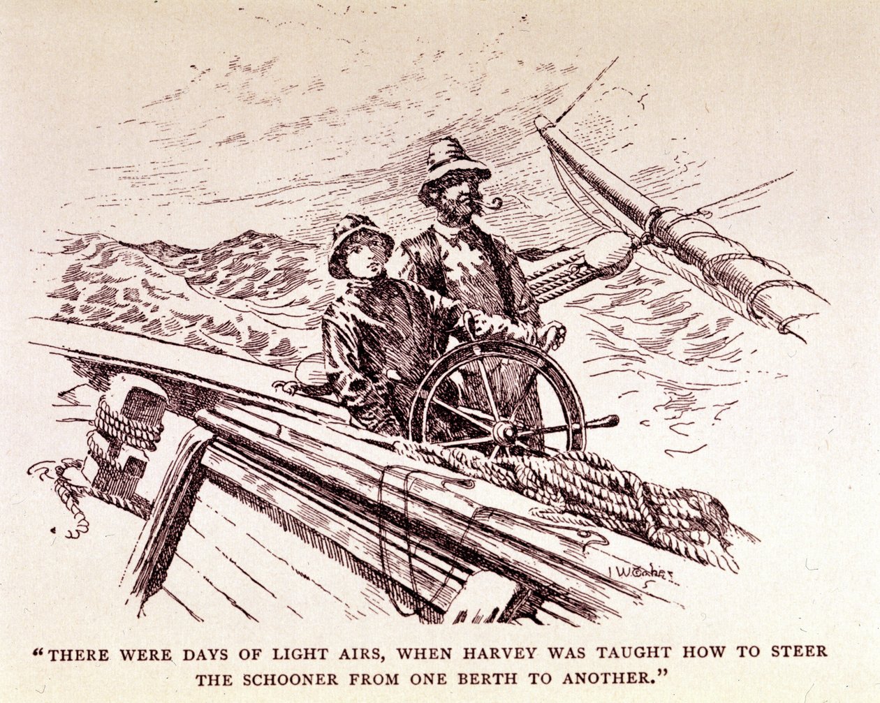 Rudyard Kipling: „Captains Courageous“, New York 1899 (Gravur) von Unknown artist