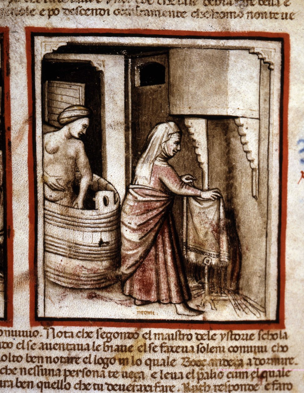 Ruth macht ihre Toilette mit Hilfe ihrer Schwiegermutter Noemi, bevor sie im Bett ihres Mannes Boaz schläft. Buch Ruth (1390-1400) von Unknown artist