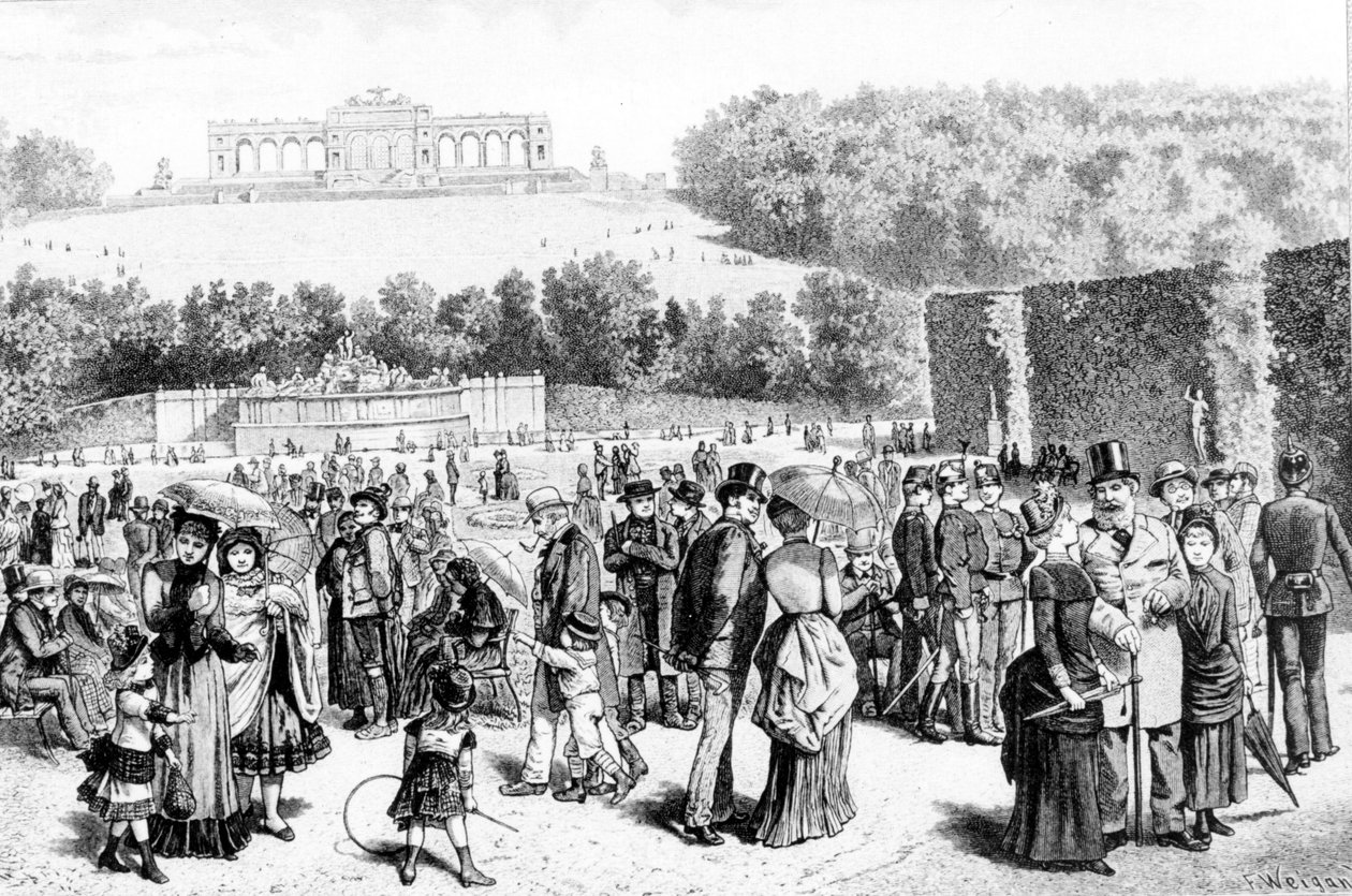 Schönbrunn Park in Wien. Radierung 19. Jahrhundert. von Unknown artist