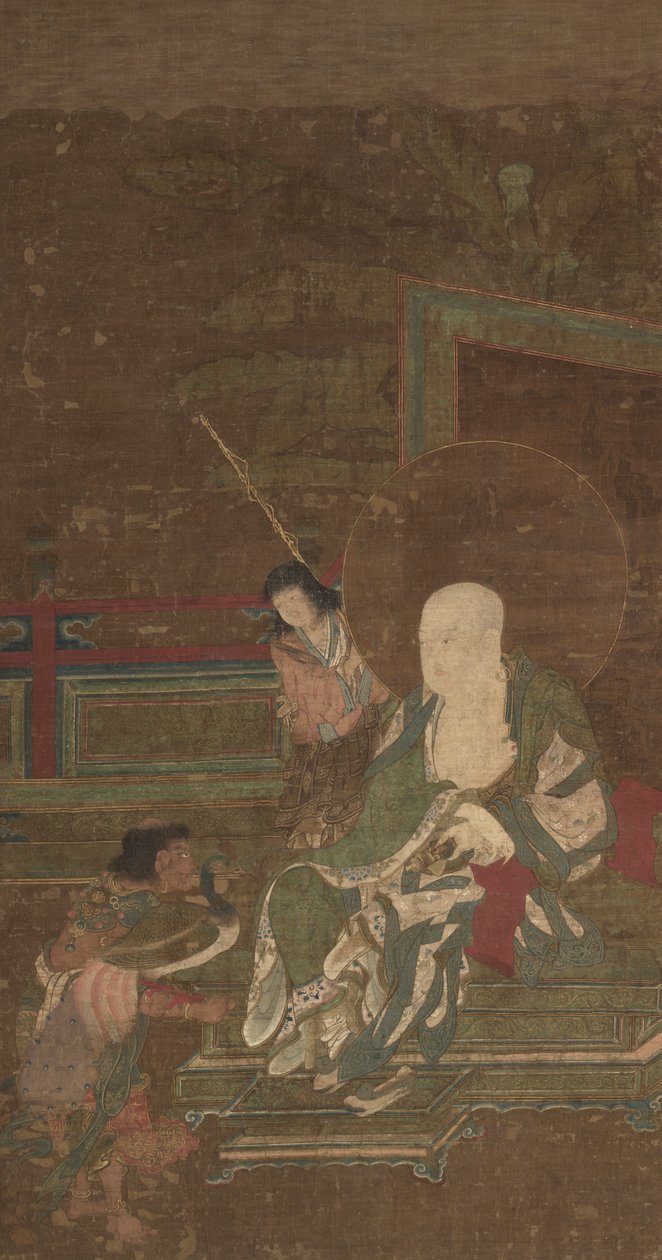 Sitzender Arhat mit zwei Begleitern von Unknown artist
