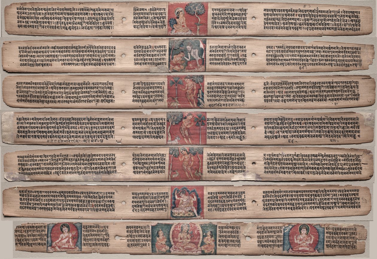 Sieben Blätter aus einem Manuskript des Gandavyuha-Sutra (Schrift der höchsten Anordnung) von Unknown artist