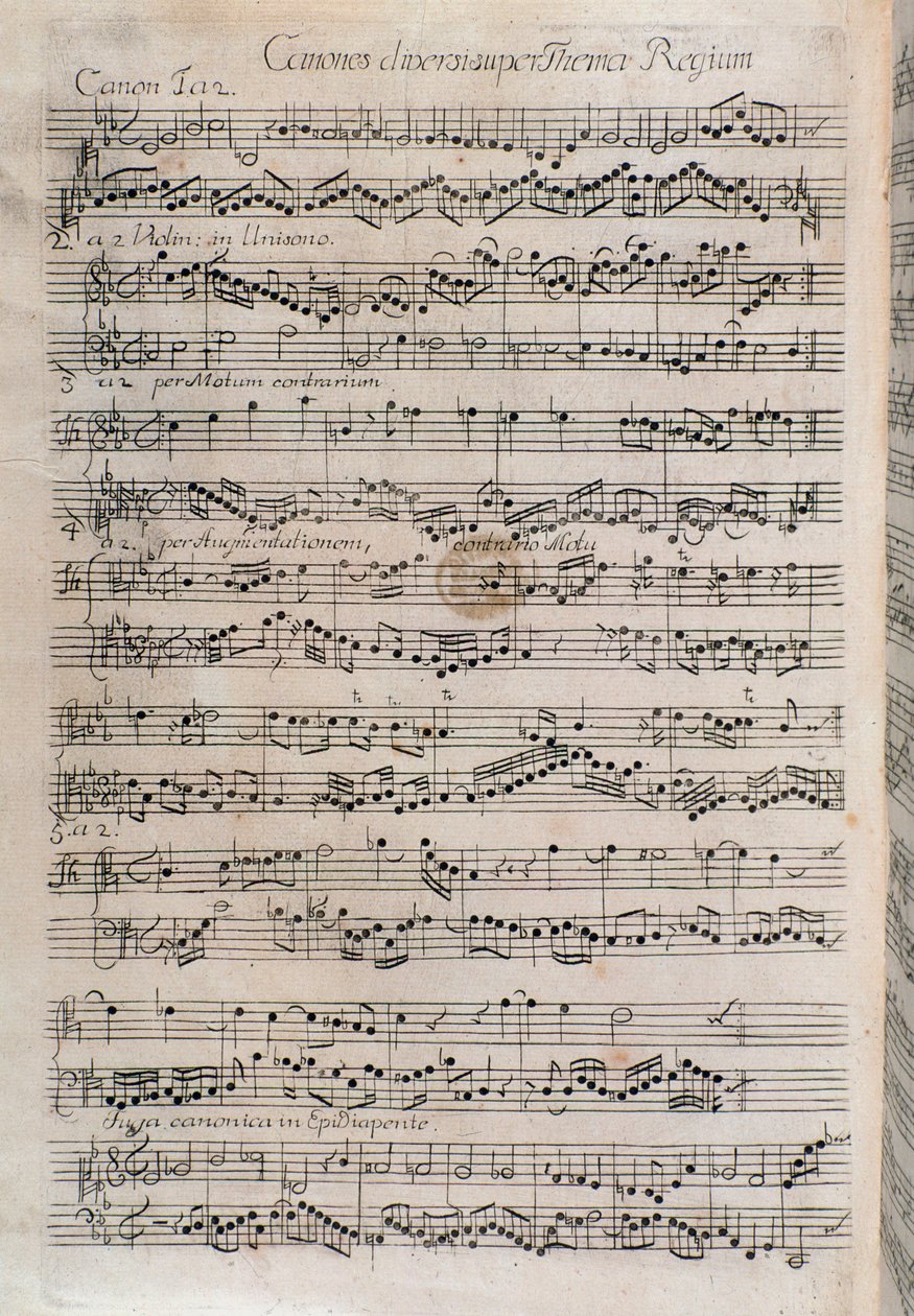Notenblatt von Canones diversi super thema regium, Musikalisches Opfer von Johann Sebastian Bach (18. Jahrhundert) von Unknown artist