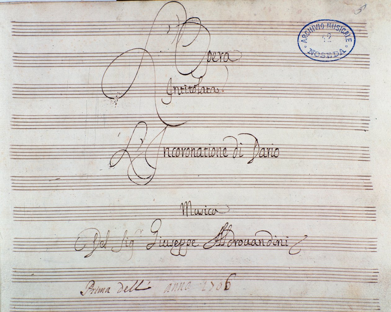 Notenseite für Die Krönung des Darius von Giuseppe Aldrovandini (1703) von Unknown artist