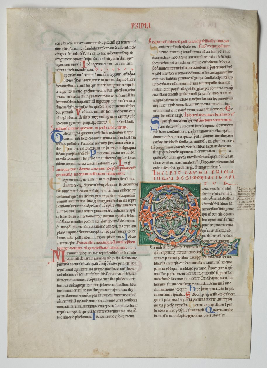 Einzelblatt aus einem Dekret von Gratian: Verzierte Initiale Q[uidam habens filium obtulit] von Unknown artist