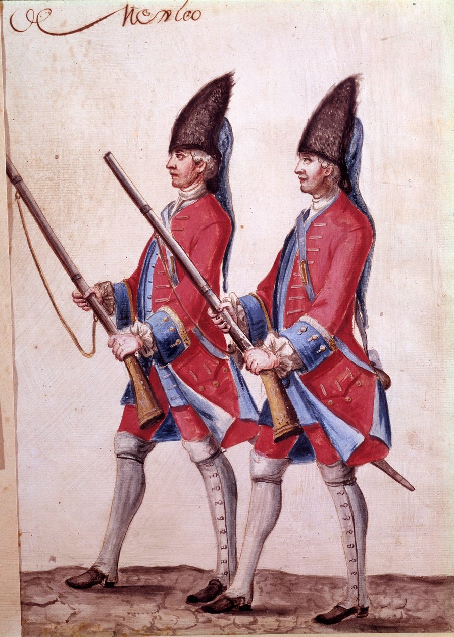 Soldaten des Regiments von Mexiko, Detail einer Aquarellzeichnung aus dem 18. Jahrhundert von Unknown artist