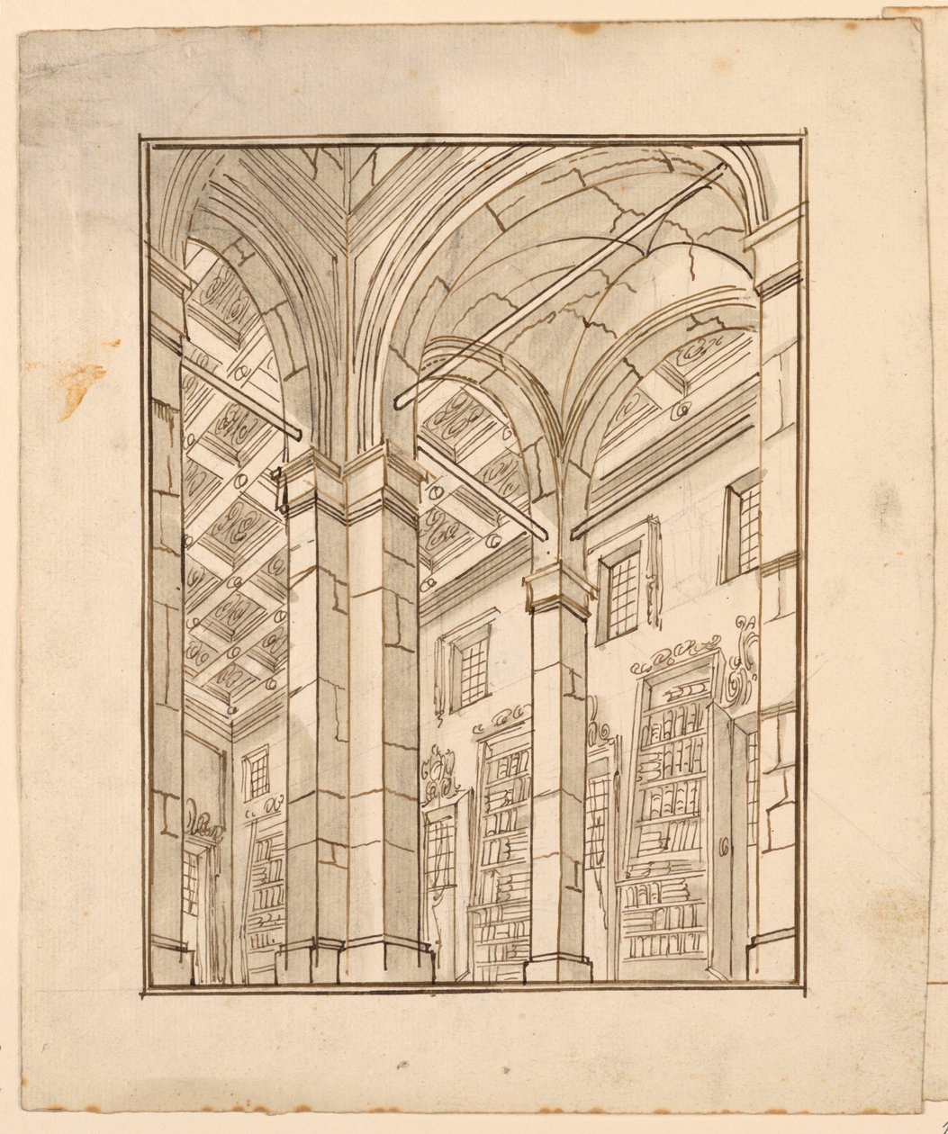 Bühnenbild: Bibliotheksinterieur mit Bögen von Unknown artist