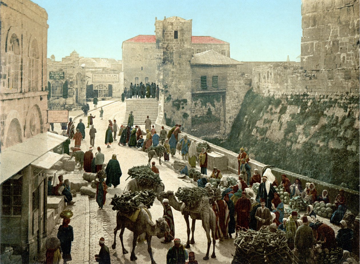 Straße des Davidsturms, der Basar. Jerusalem. Fotochrom zwischen 1890-1900. von Unknown artist
