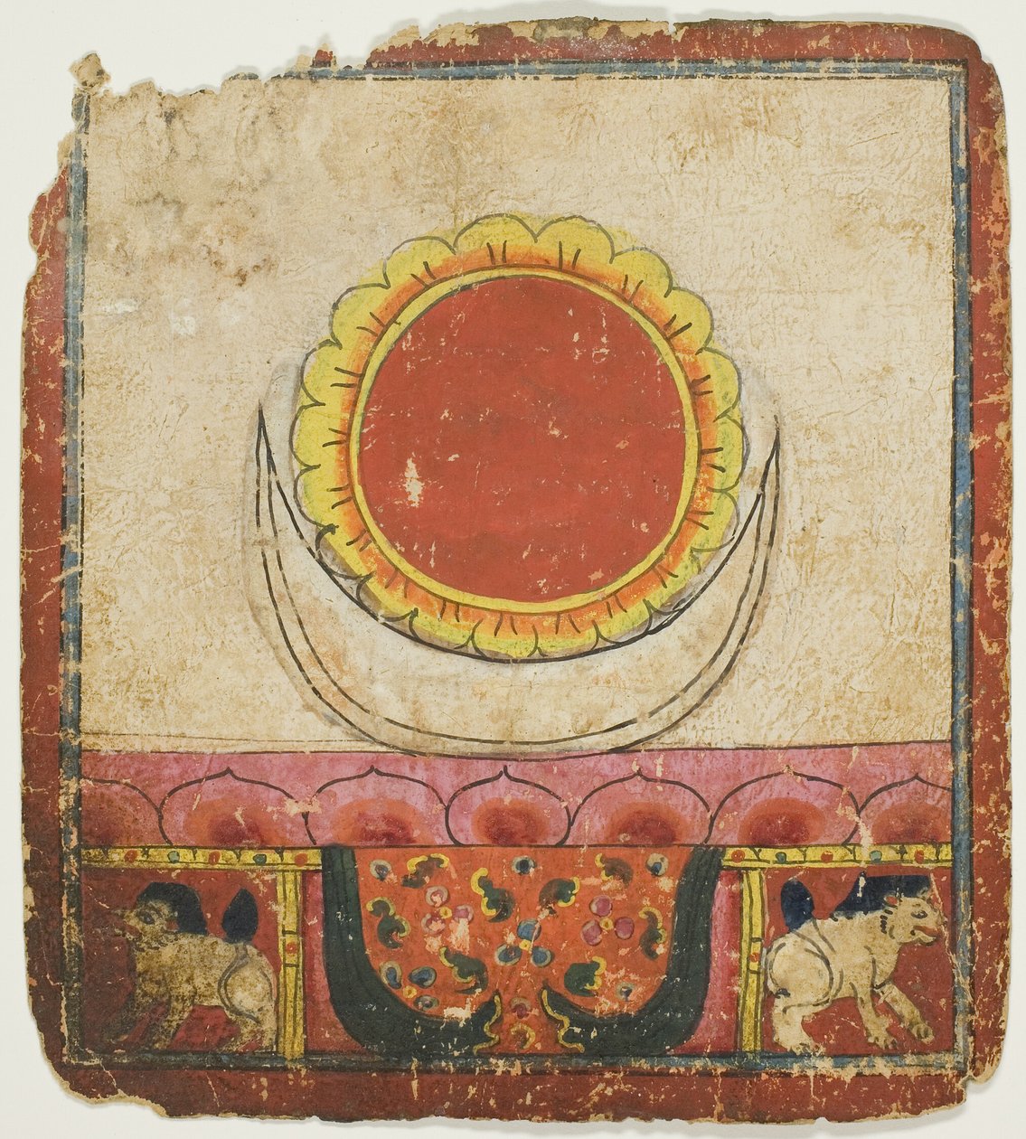 Sonne, Mond und Lotus auf Löwenthron, aus einem Satz von Initiationskarten (Tsakali) von Unknown artist