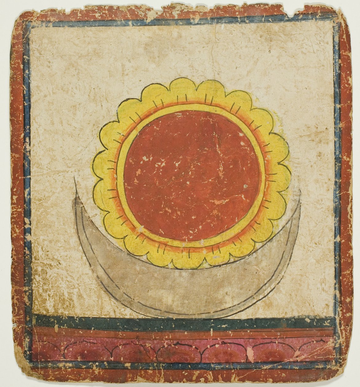 Sonne, Mond und Lotus auf Lotus-Thron, aus einem Satz von Initiationskarten (Tsakali) von Unknown artist
