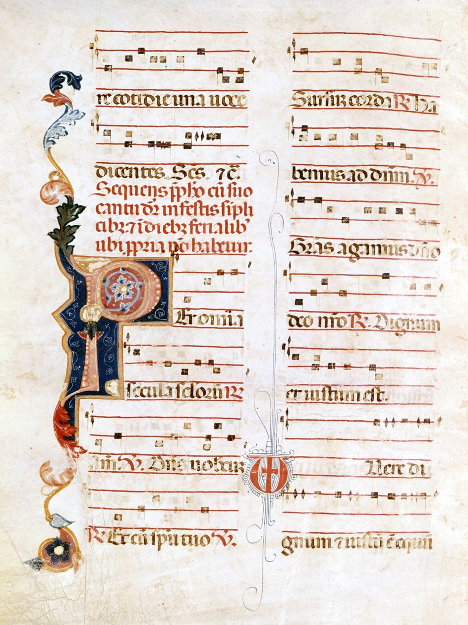Sursum Corda, Beispiel der Notation des 14. Jahrhunderts („P“). von Unknown artist