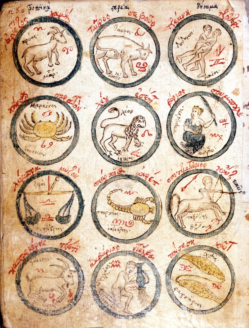 Die 12 Tierkreiszeichen - in „Astrologicae tabulae et cabalisticae“, frühes 15. Jahrhundert. von Unknown artist