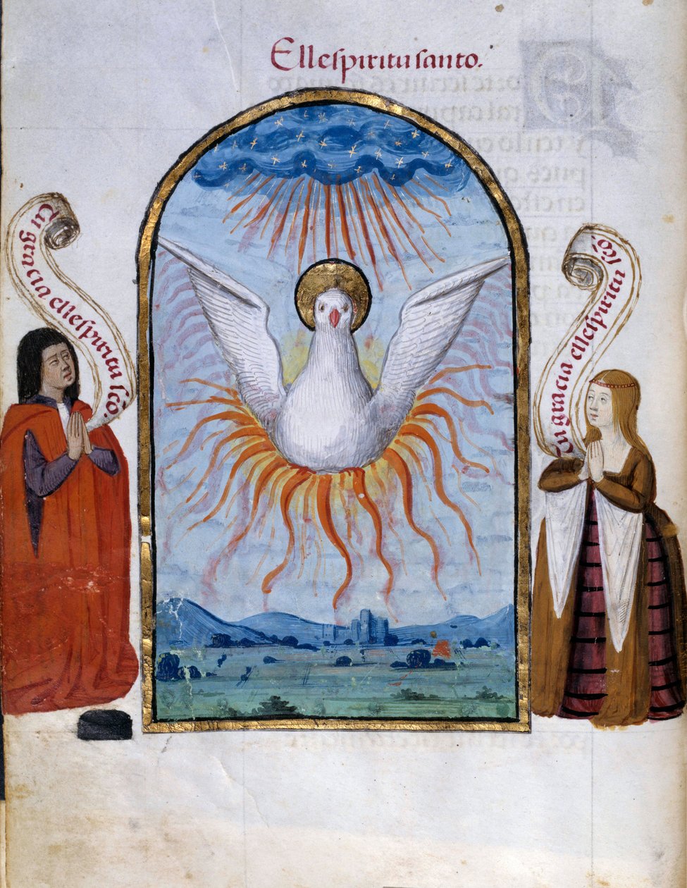Der Heilige Geist (Manuskriptseite aus der „Sammlung der Andacht der Königin Johanna der Wahnsinnigen (1479-1555) von Spanien“ von Pedro Marcuello) von Unknown artist