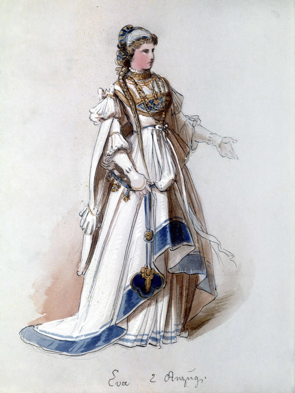 Die Meistersinger von Nürnberg, Oper von Richard Wagner: Evas Kostüm für die erste Aufführung. Wagner Museum Bayreuth. von Unknown artist