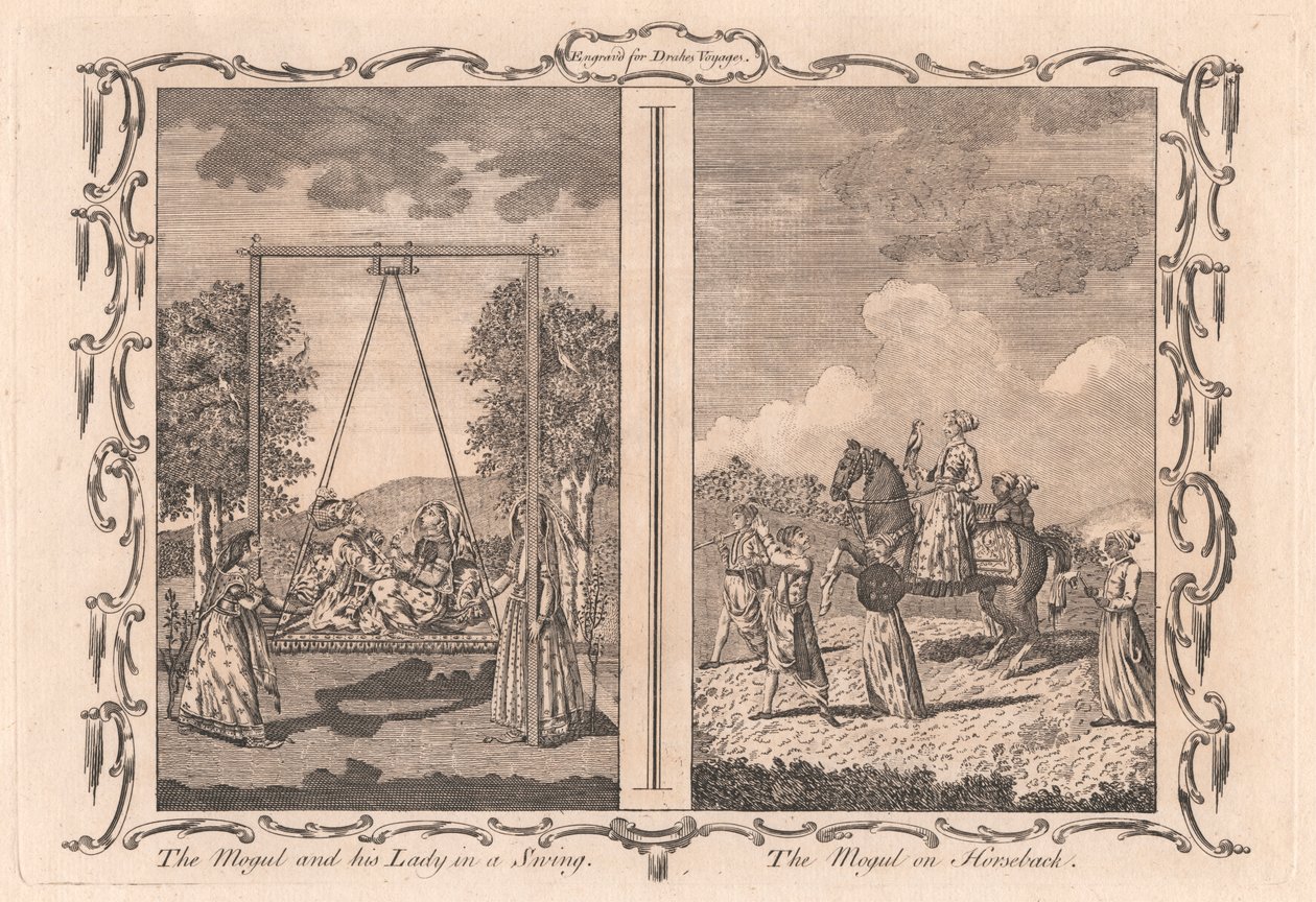 Der Mogul und seine Dame auf einer Schaukel / Der Mogul zu Pferd von Unknown artist