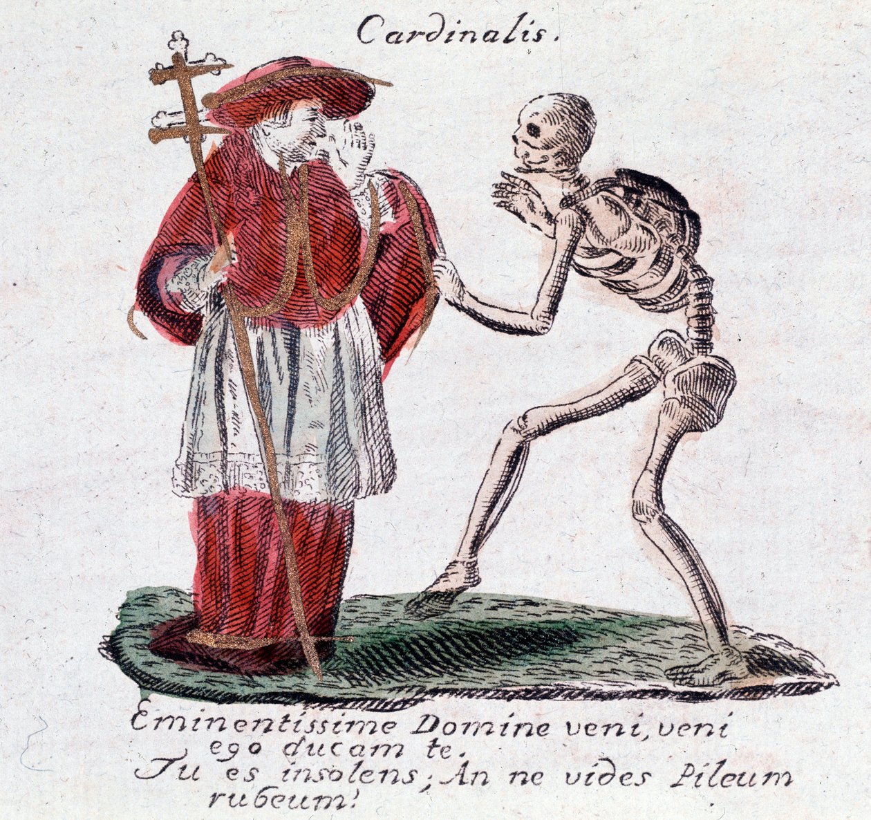 Der Totentanz, der Kardinal und ein Skelett (Druck) von Unknown artist
