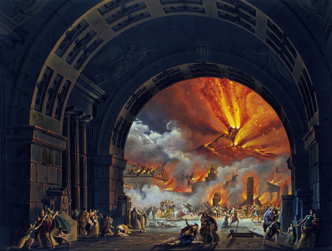 Die Zerstörung von Pompeji. (Vesuv-Ausbruch) Ölbild für die Oper von Giovanni Pacini. 