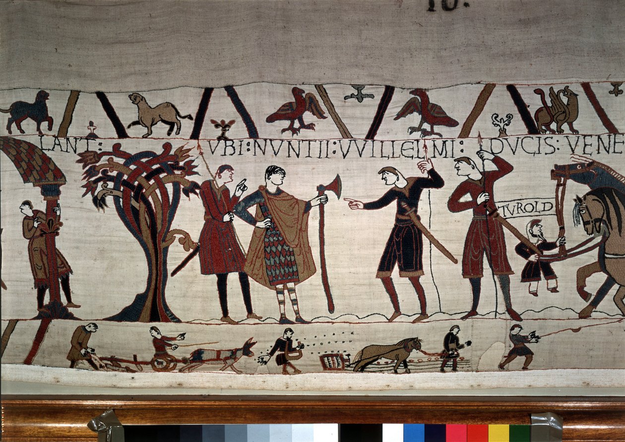 Die Boten von Herzog Wilhelm (1027 - 1087) kommen zu Guy de Ponthieu - Bayeux-Tapete, bekannt als Stickerei der Königin Mathilde von Unknown artist