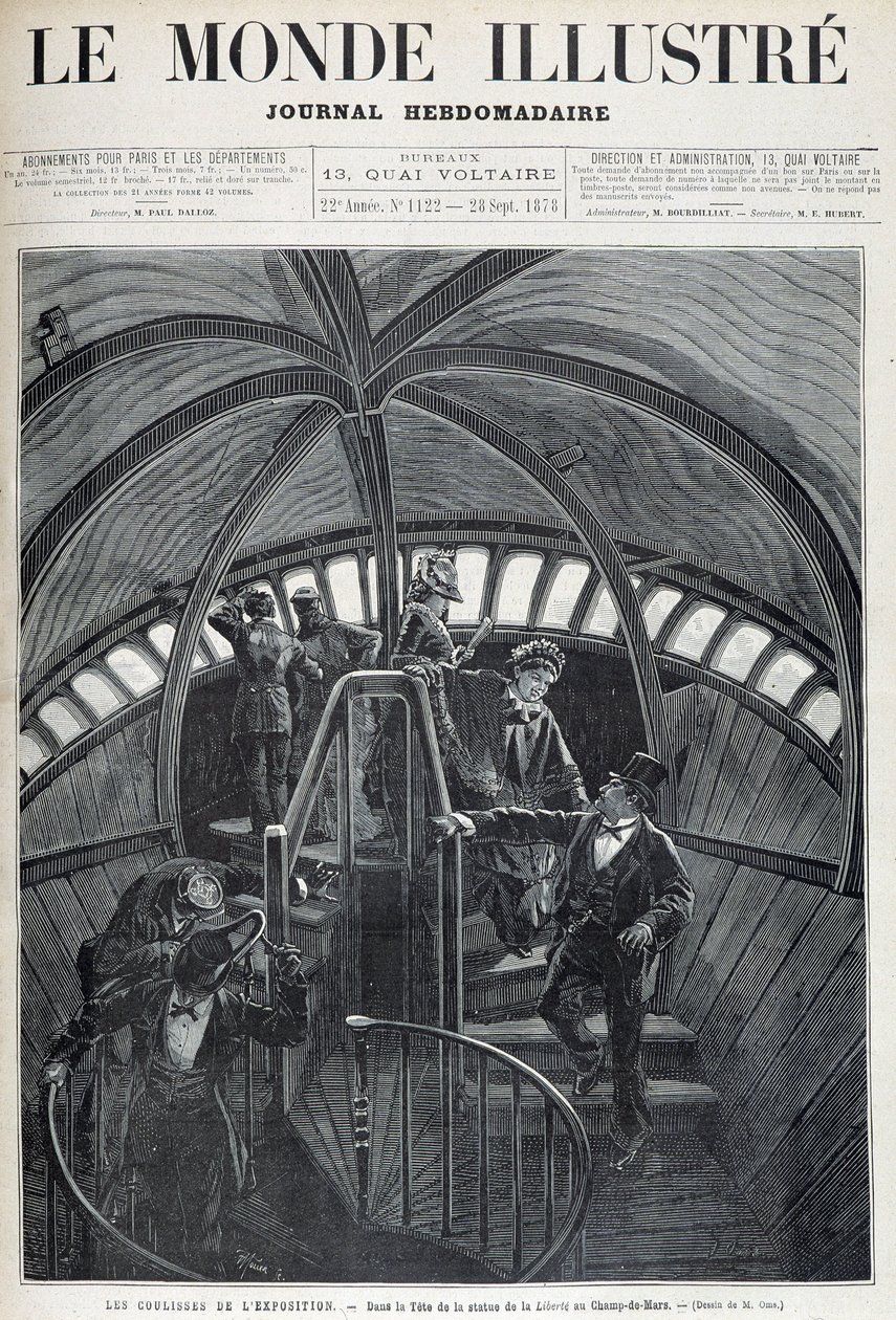 Der Besuch des Inneren des Kopfes der Freiheitsstatue auf der Weltausstellung - aus „The Illustrated World“ vom 28.09.1878 von Unknown artist