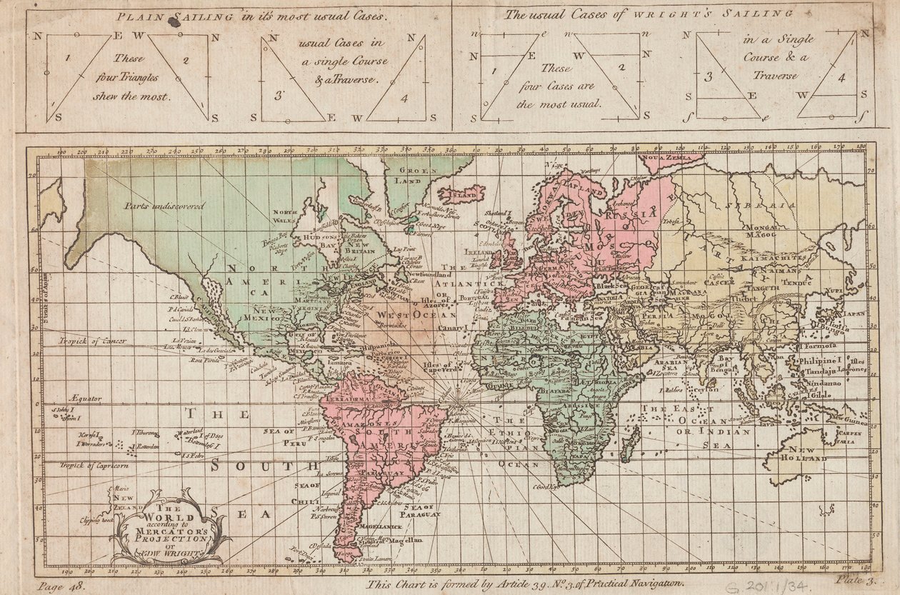 Die Welt nach der Mercator-Projektion oder Edw Wrights, ca. 1730 von Unknown artist