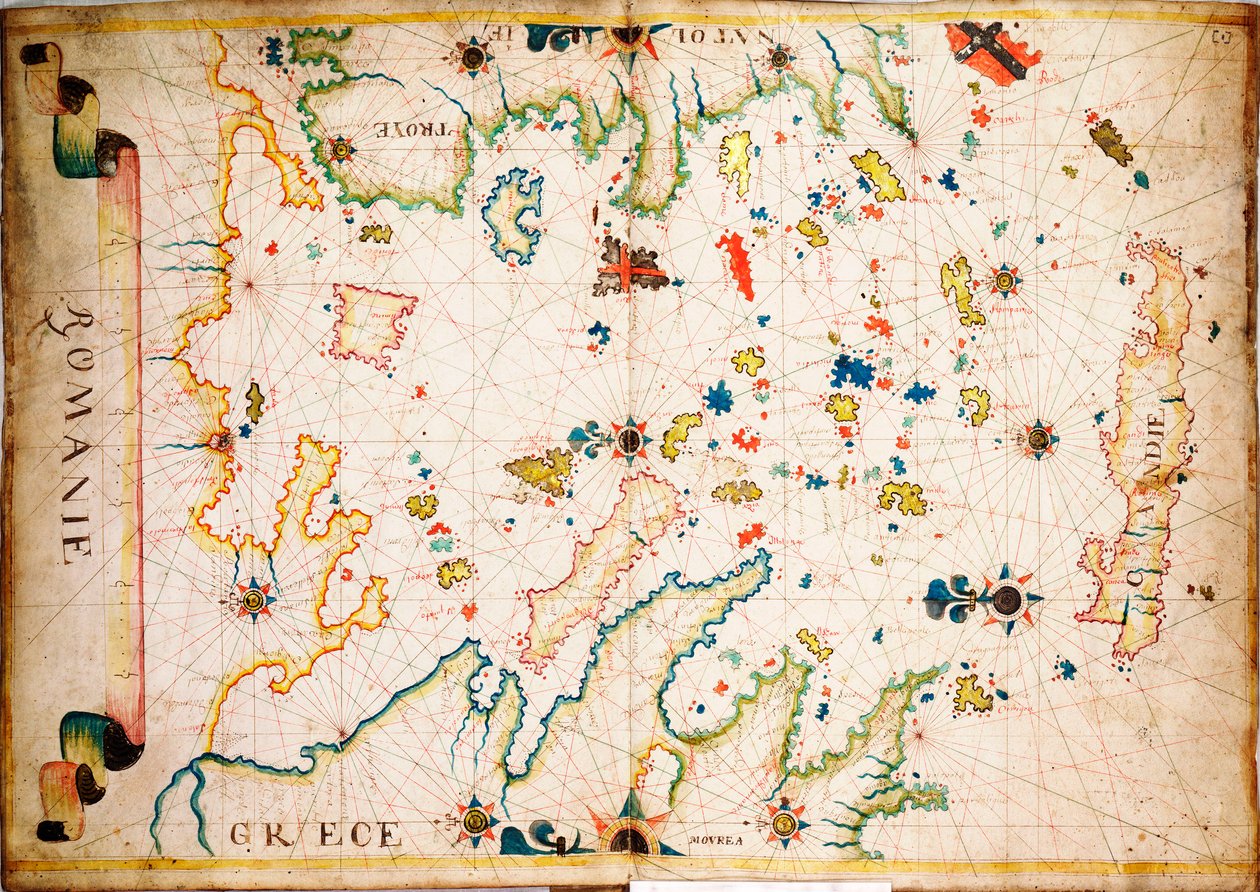 Dieser Typ früher Pergament-Seekarte entstand im Mittelmeer im 13. Jahrhundert, um 1610 (Manuskript) von Unknown artist