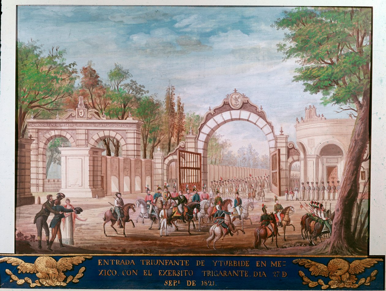 Triumphaler Einzug von Agustin Iturbide, erster Kaiser des unabhängigen Mexiko, in Mexiko-Stadt 7.09.1821 von Unknown artist