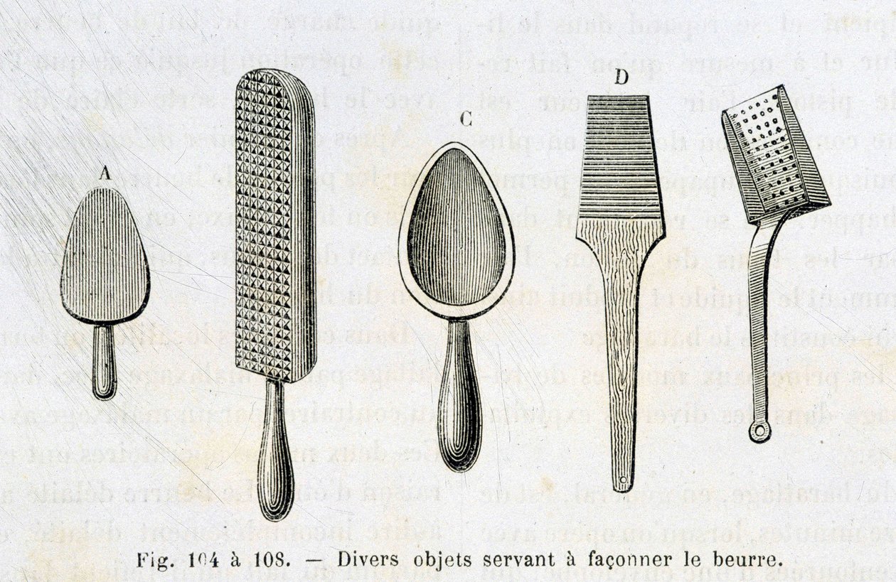 Verschiedene Gegenstände zur Butterformung - in „Die Wunder der Industrie“ von Louis Figuier von Unknown artist