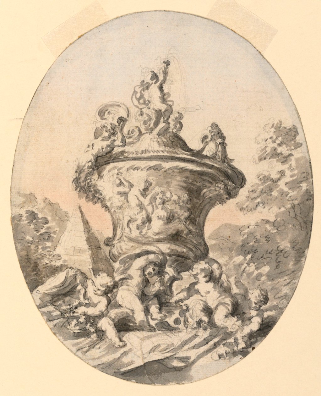 Vase in Landschaft von Unknown artist
