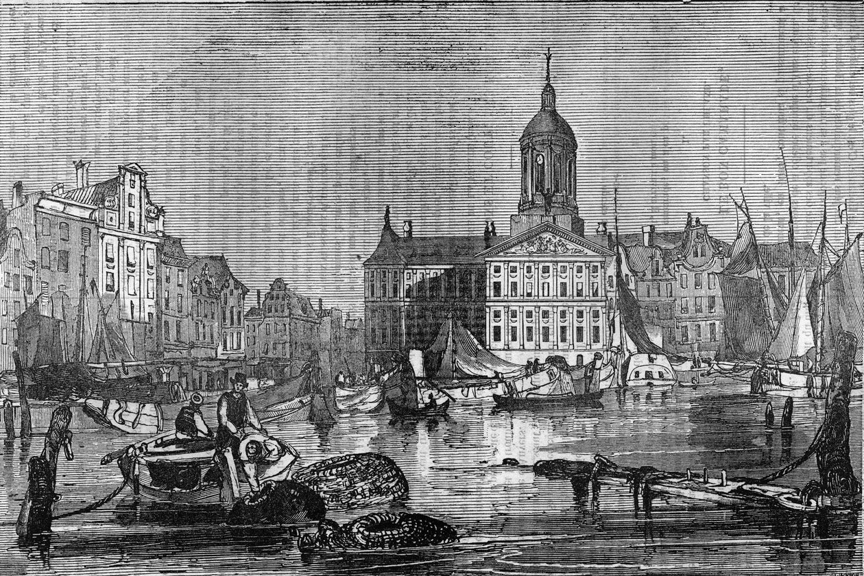 Ansicht der Stadt Amsterdam und des alten Rathauses im 19. Jahrhundert von Unknown artist
