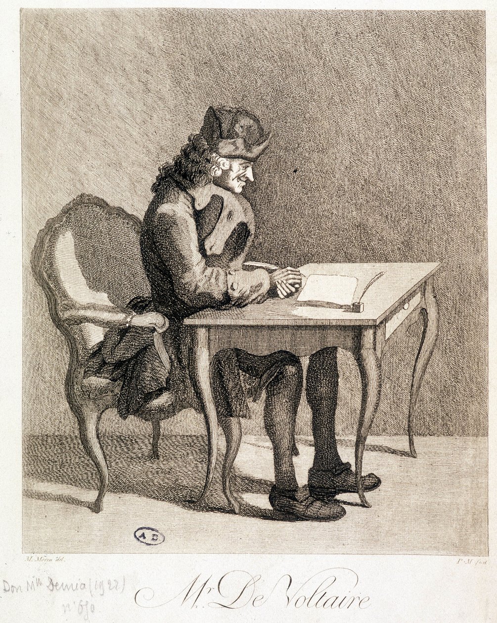 Voltaire an seinem Arbeitstisch - Gravur von Unknown artist