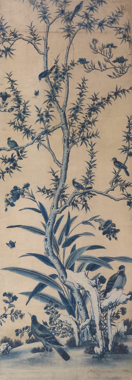 Tapetenpaneel mit Vögeln und blühenden Bäumen von Unknown artist