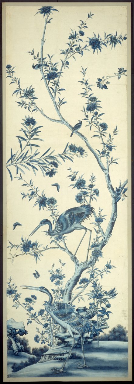 Tapetenpaneel mit Vögeln und blühenden Bäumen von Unknown artist