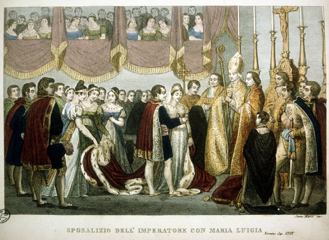 Hochzeitszeremonie zwischen Napoleon I. und Marie-Louise von Habsburg in der Augustinerkirche in Wien, 2. April von Unknown artist
