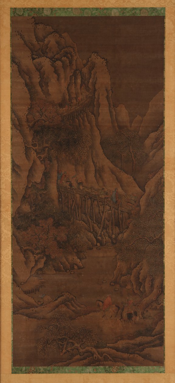 Winterlandschaft: Hügel und Fluss; Figuren von reisenden Reitern von Unknown artist