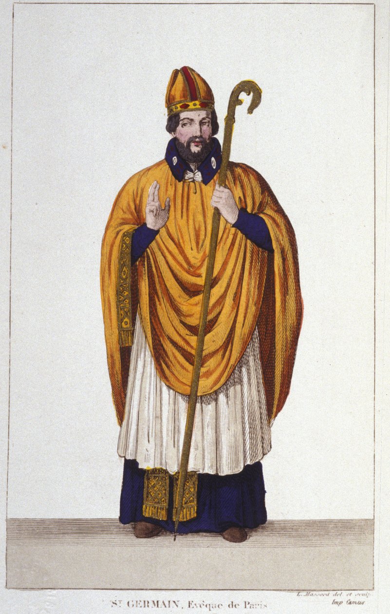 Porträt von Saint Germain. Bischof von Paris im Jahr 555, Gravur von 1830 von Unknown artist