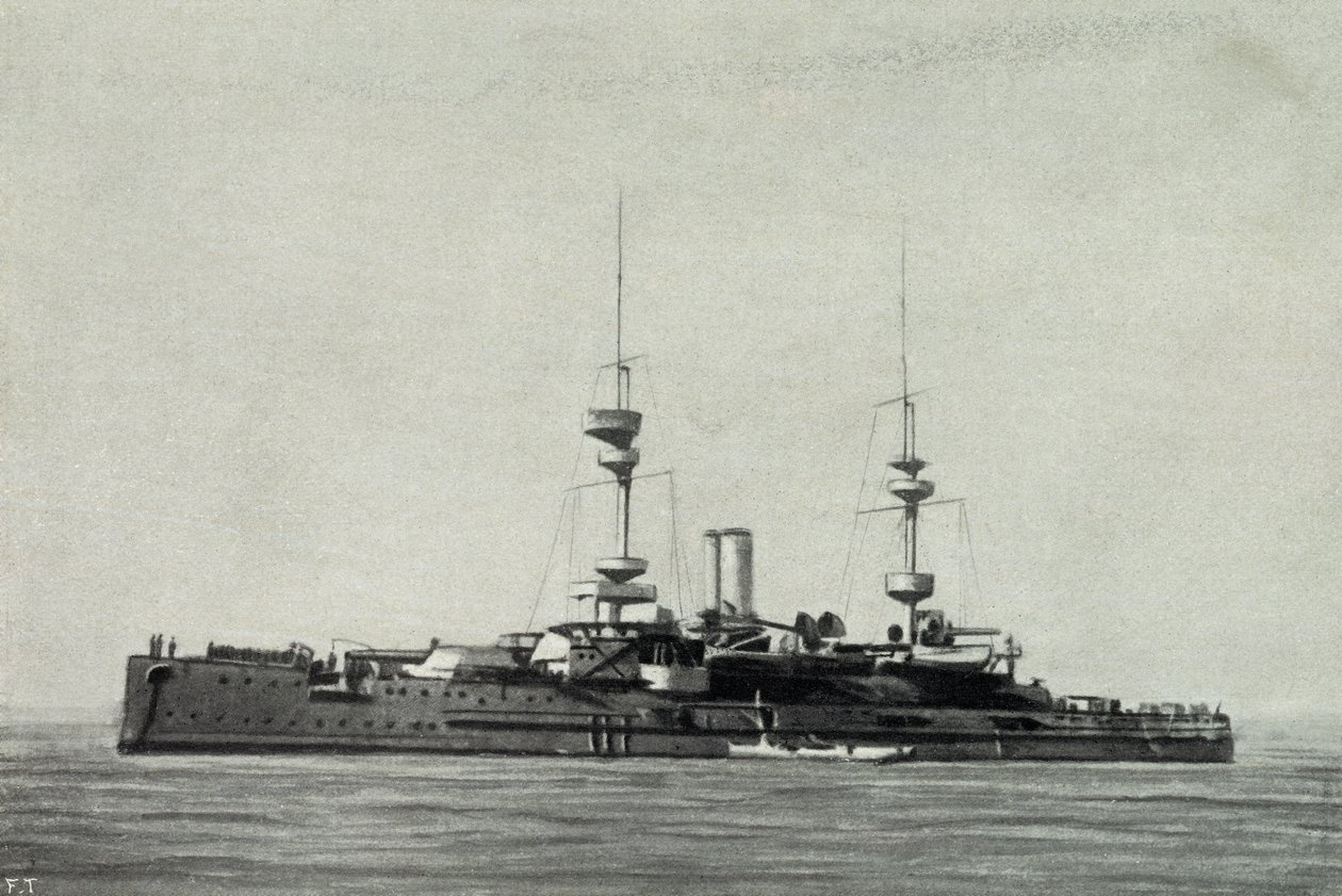Englisches Schlachtschiff Ocean, versenkt während der Schlacht von Dardanellen am 18. März von Unknown photographer