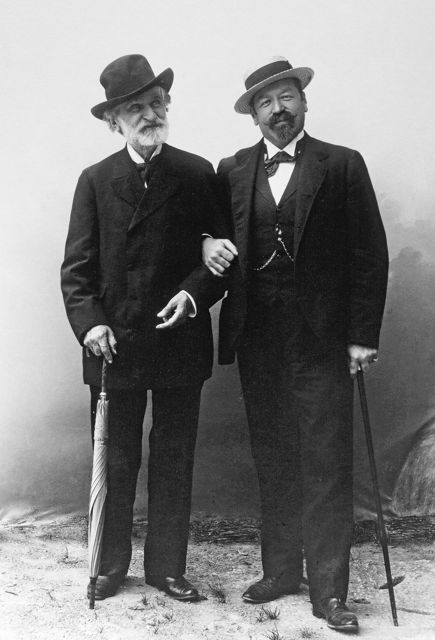 Giuseppe Verdi, italienischer Komponist (1813-1901), und Tenor Francesco Tamagno (1850-1905) in Montecatini Ende des 19. Jahrhunderts von Unknown photographer