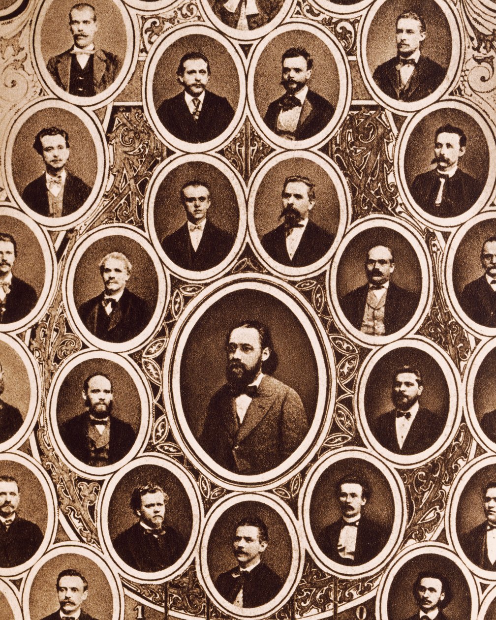Porträts von Mitgliedern des Prager Provisorischen Theaterorchesters, mit Antonin Dvorak und Bedrich Smetana von Unknown photographer