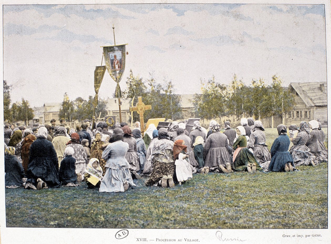 Prozession im Dorf (Russland) - Fotografie, Ende des 19. Jahrhunderts von Unknown photographer