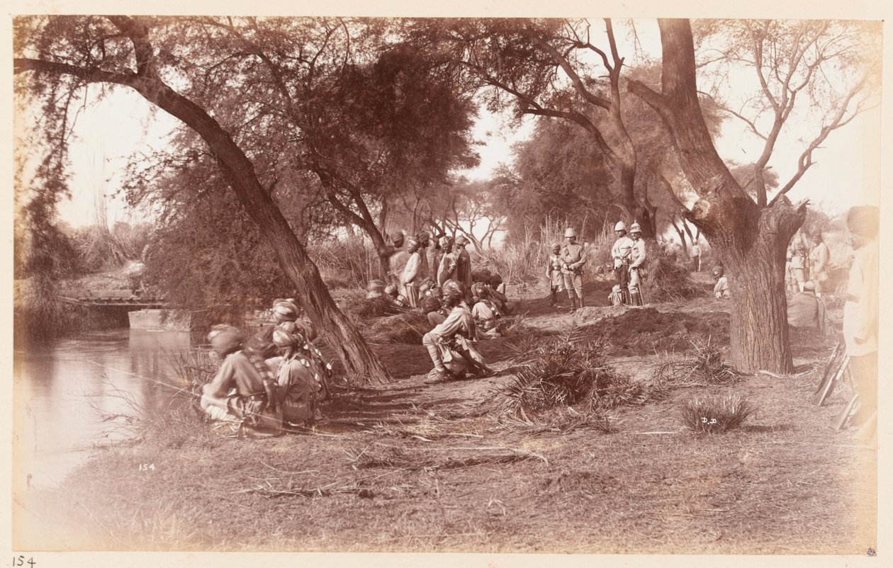 Die Einnahme der Alipur-Kanalbrücke durch die Guides-Kavallerie, Delhi-Übungslager, 1885 von Unknown