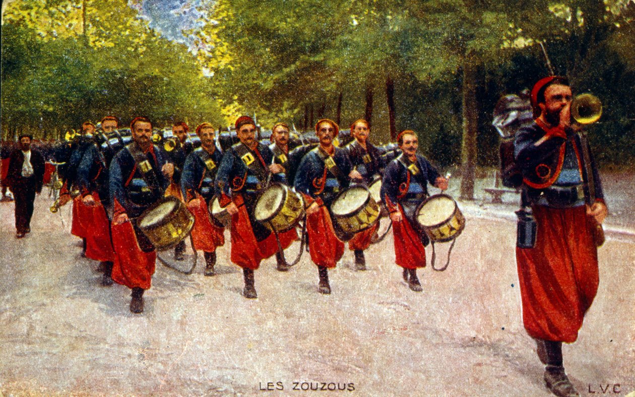 Erster Weltkrieg Propaganda-Postkarte, ca. 1916, zeigt nordafrikanische Zuaven-Soldaten von Unknown photographer