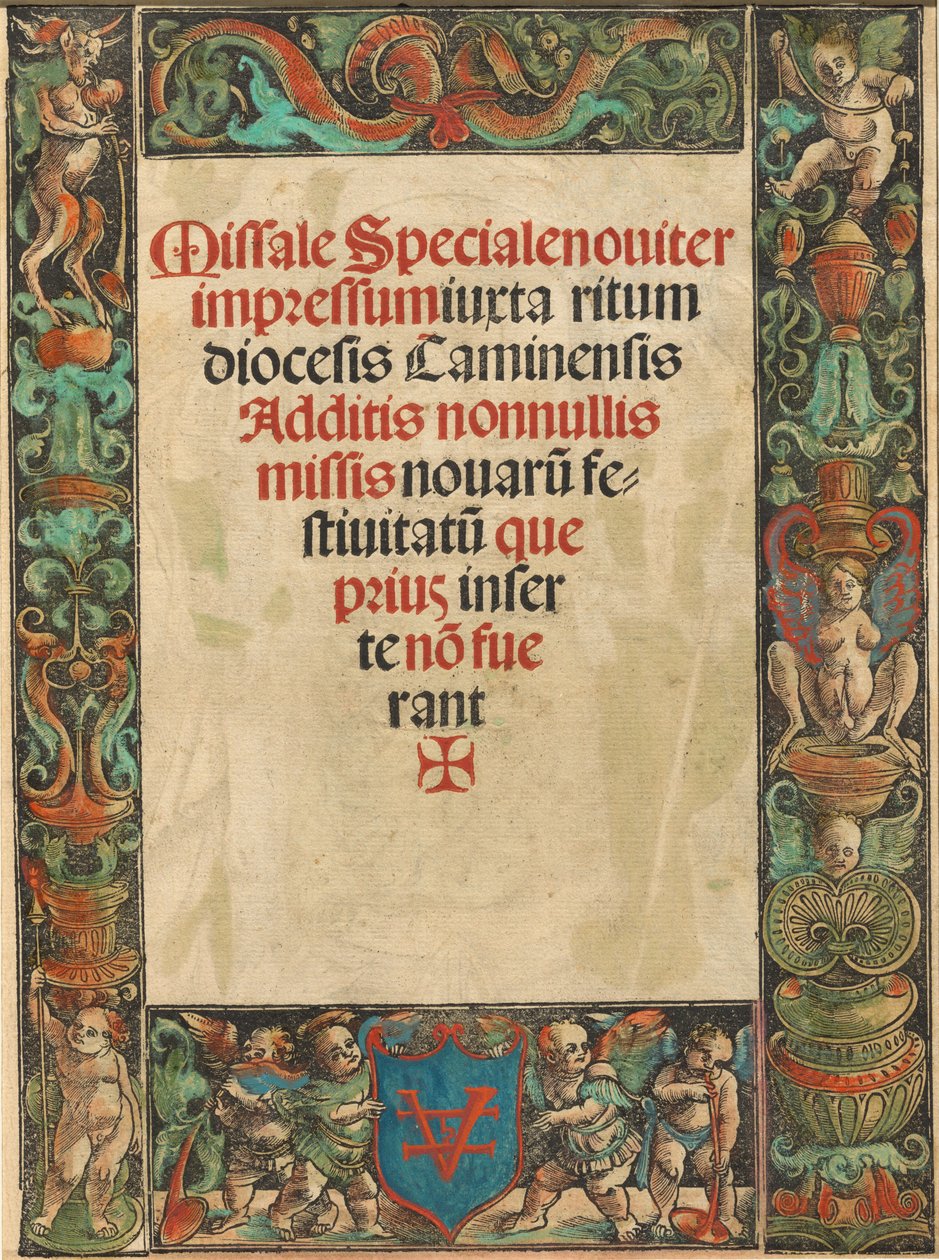 Titelseite für ein Messbuch, mit Satyr und Putti Rand [verso] von Urs Graf I