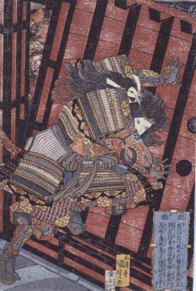 Hangaku verteidigt das Tor, ca. 1830 von Utagawa Kunisada