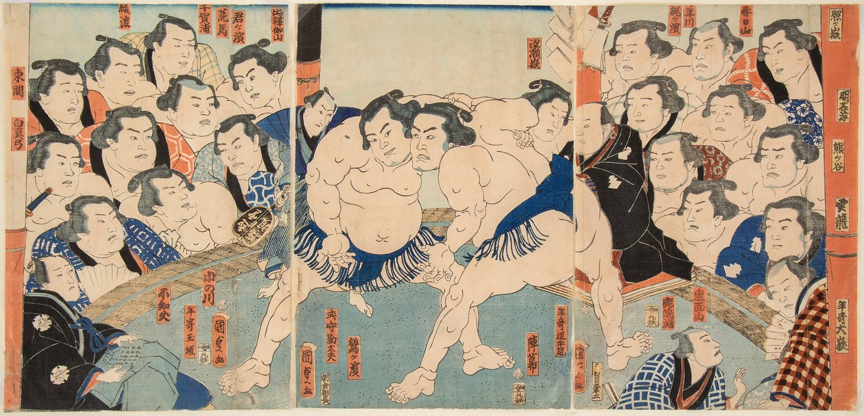 Sumo-Kampf zwischen Wahigayama und Jimmaru von Utagawa Kunisada