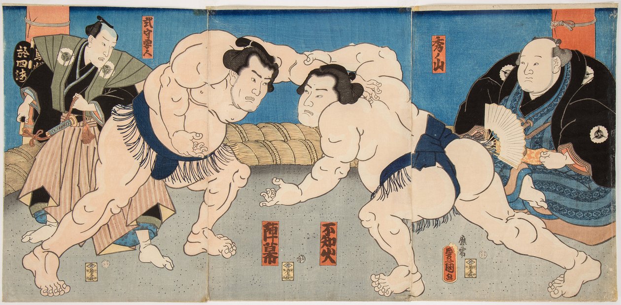 Kampf der Sumo-Ringer Shiranui und Jimmaku von Utagawa Kunisada