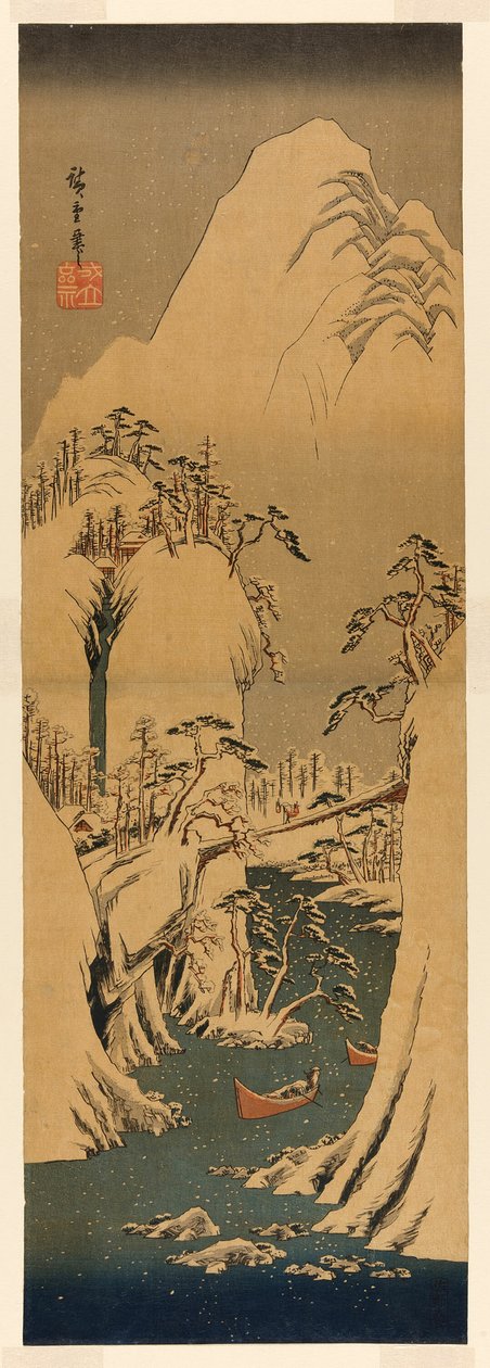 Eine verschneite Schlucht am Fuji-Fluss von Utagawa Hiroshige