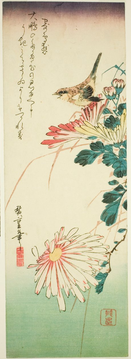 Vogel und Chrysanthemen von Utagawa Hiroshige