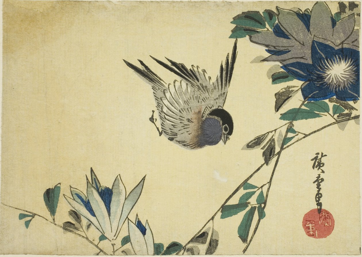 Gimpel und Clematis von Utagawa Hiroshige