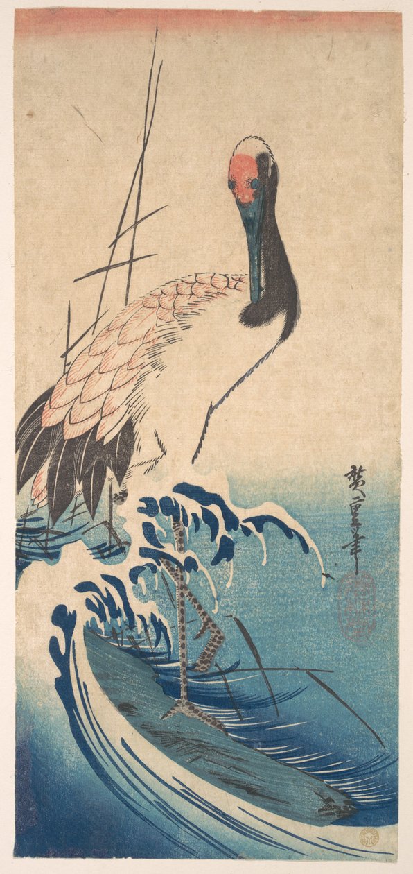 Kranich und Brandung von Utagawa Hiroshige