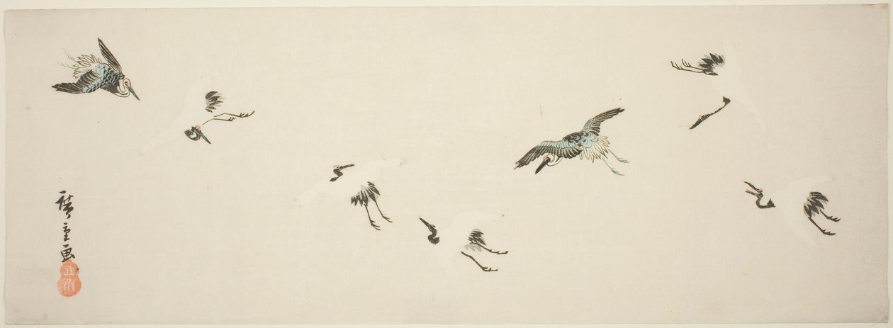 Kraniche im Flug von Utagawa Hiroshige